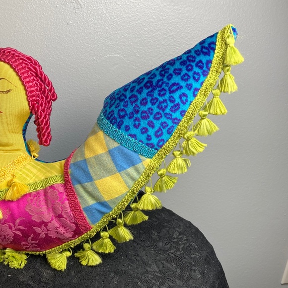 Vintage Colorful Patchwork Angel Decorative Pillow (OOAK) - Picture 4 of 16